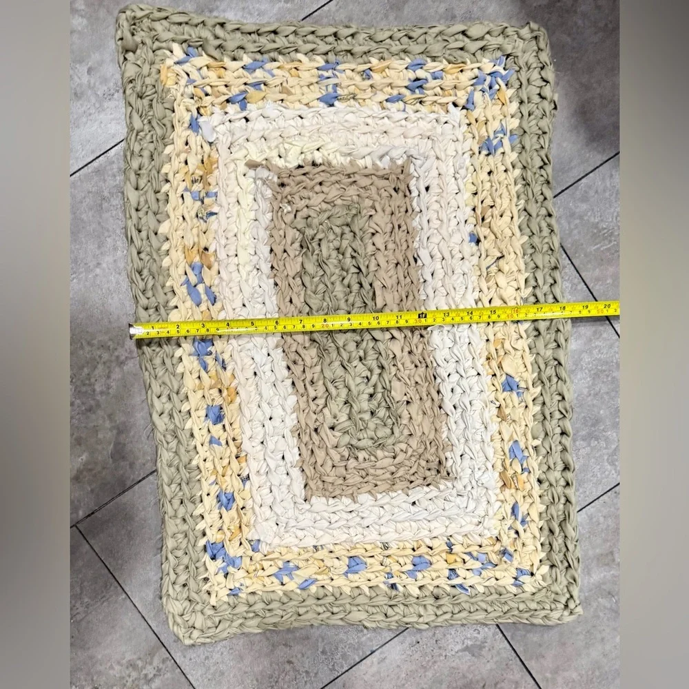 Handmade crocheted rag rug bathroom mat 18x28” rectangular